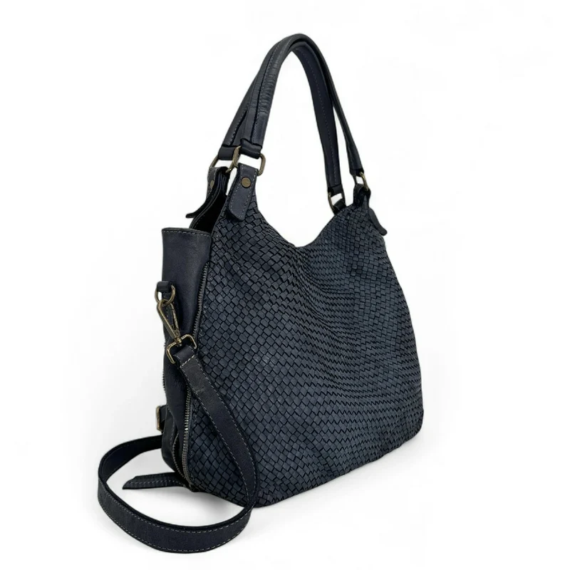 Sac à main en cuir vintage tressé BRISBANE Bleu marine