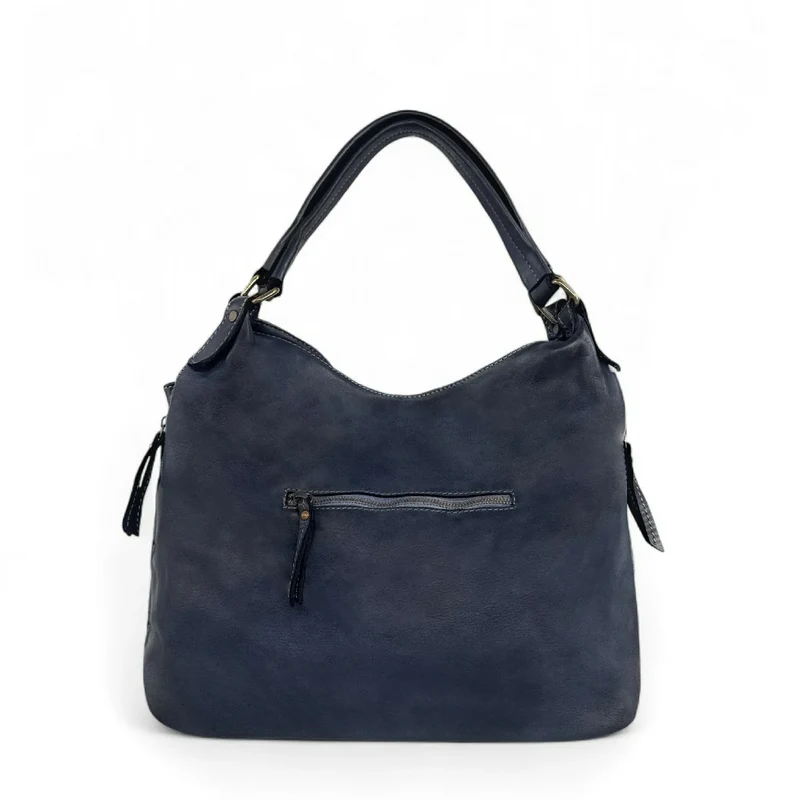 Sac à main en cuir vintage tressé BRISBANE Bleu marine