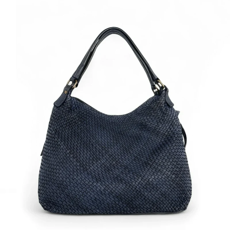 Sac à main en cuir vintage tressé BRISBANE Bleu marine