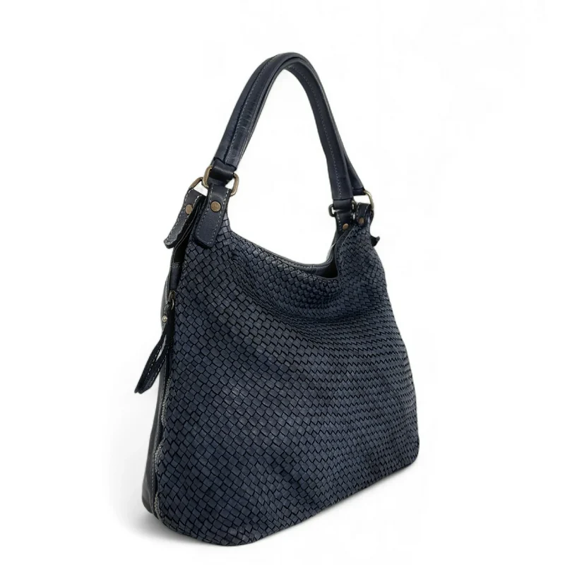 Sac à main en cuir vintage tressé BRISBANE Bleu marine