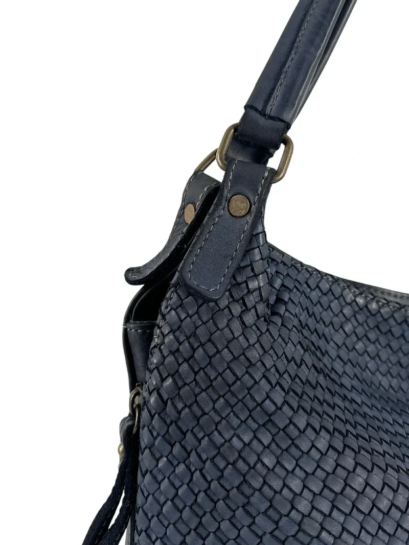 Sac à main en cuir vintage tressé BRISBANE Bleu marine