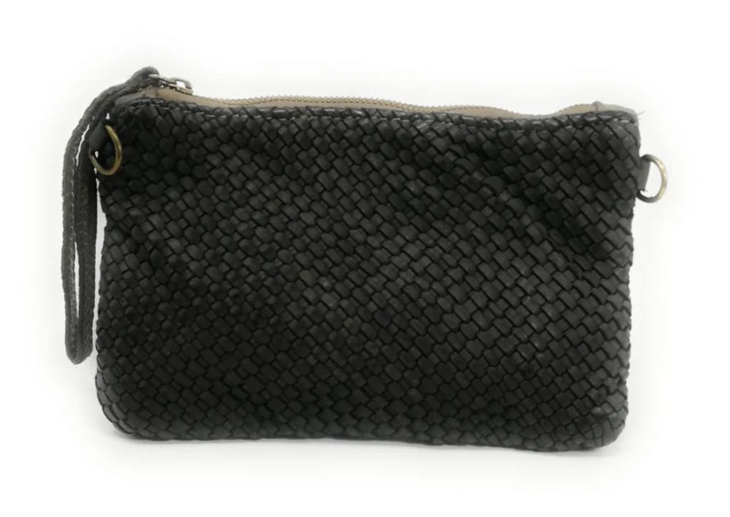 Sac pochette en cuir tressé ALMA Kaki
