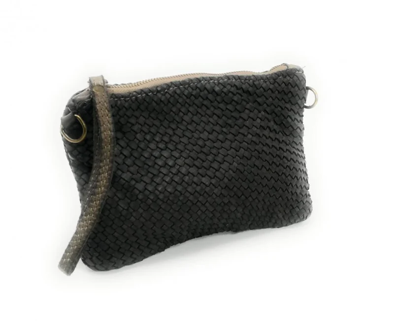 Sac pochette en cuir tressé ALMA Kaki