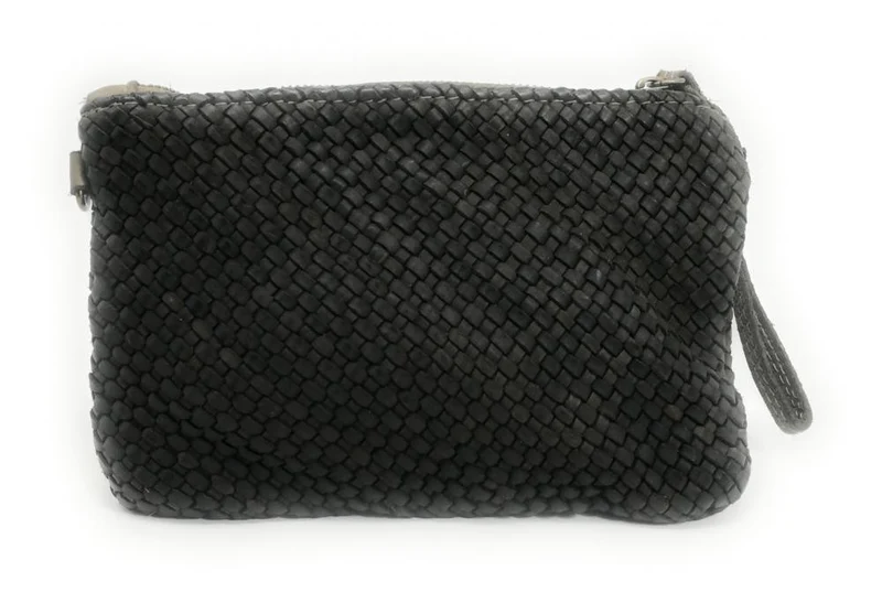 Sac pochette en cuir tressé ALMA Kaki