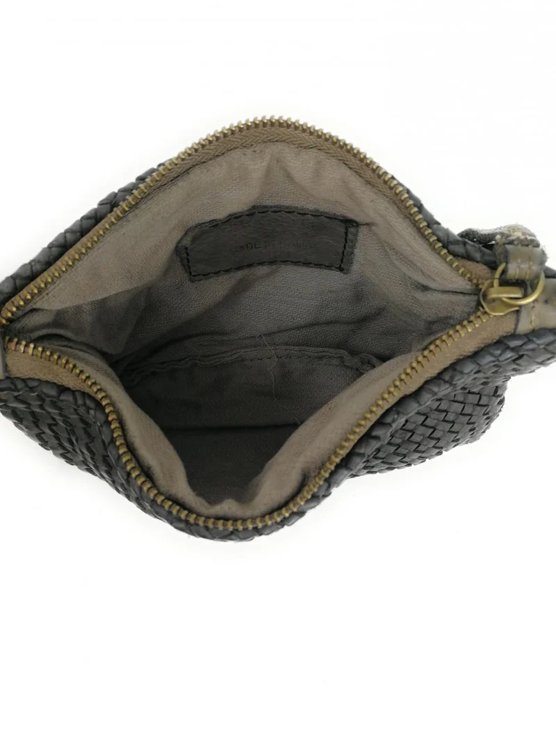Sac pochette en cuir tressé ALMA Kaki