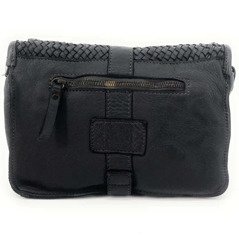 Sac besace à bandoulière en cuir tressé SHANNA Noir