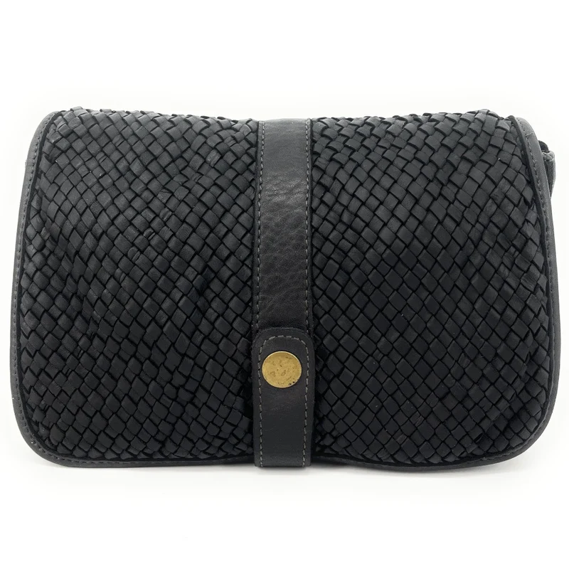 Sac besace à bandoulière en cuir tressé SHANNA Noir