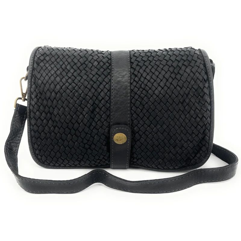 Sac besace à bandoulière en cuir tressé SHANNA Noir