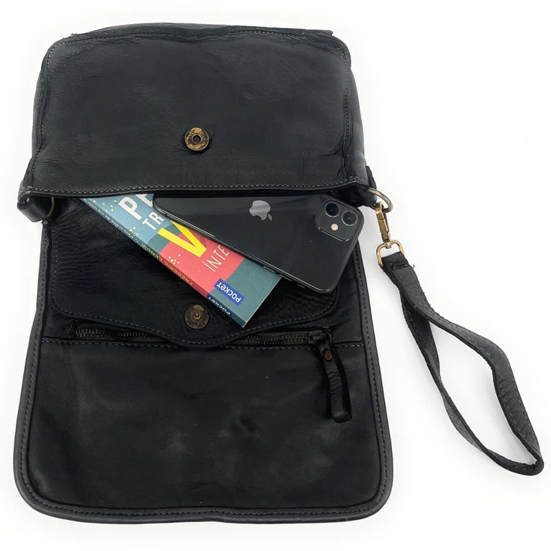 Sac besace à bandoulière en cuir tressé SHANNA Noir
