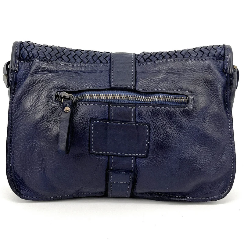 Sac besace à bandoulière en cuir tressé SHANNA Bleu profond