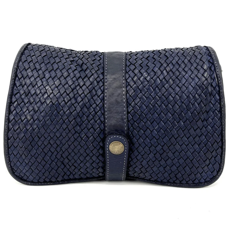 Sac besace à bandoulière en cuir tressé SHANNA Bleu profond
