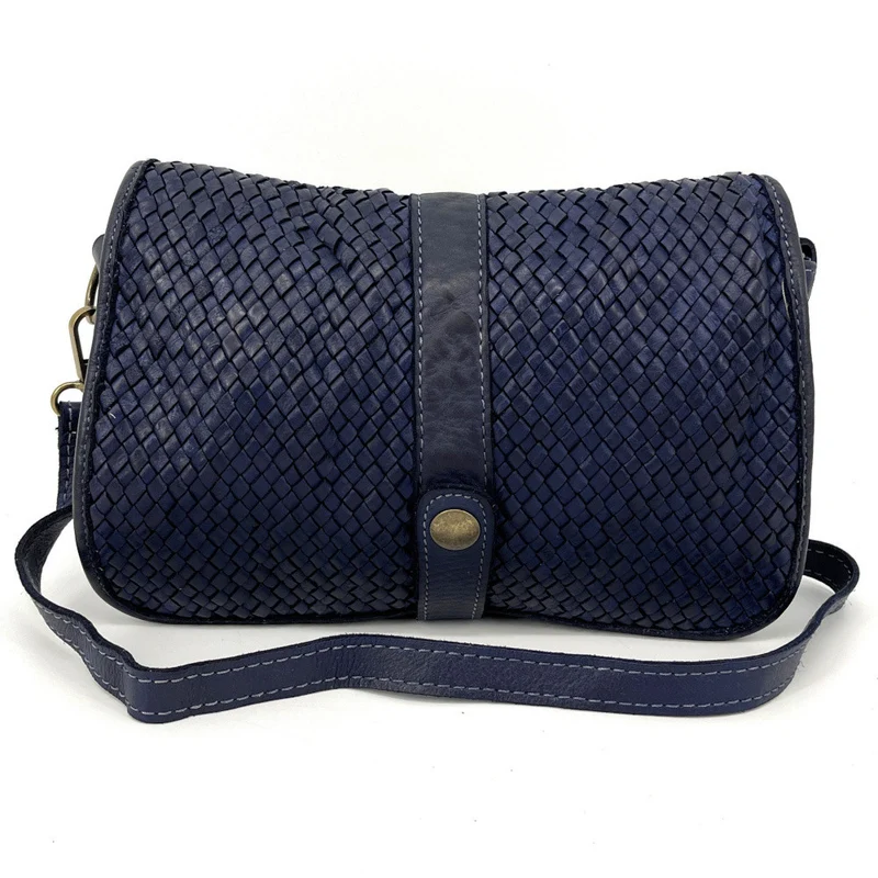 Sac besace à bandoulière en cuir tressé SHANNA Bleu profond