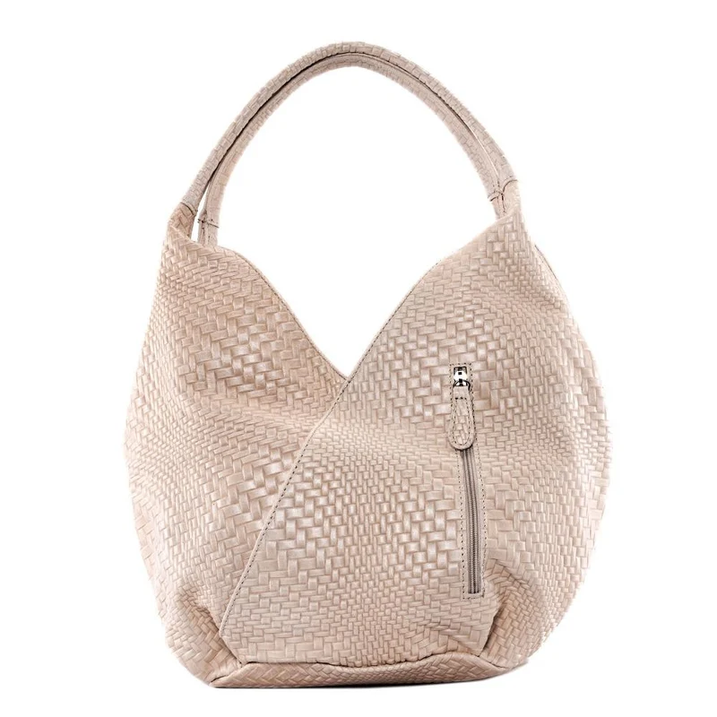 Sac HOBO en cuir embossé tressage MANDALAY Rose nude