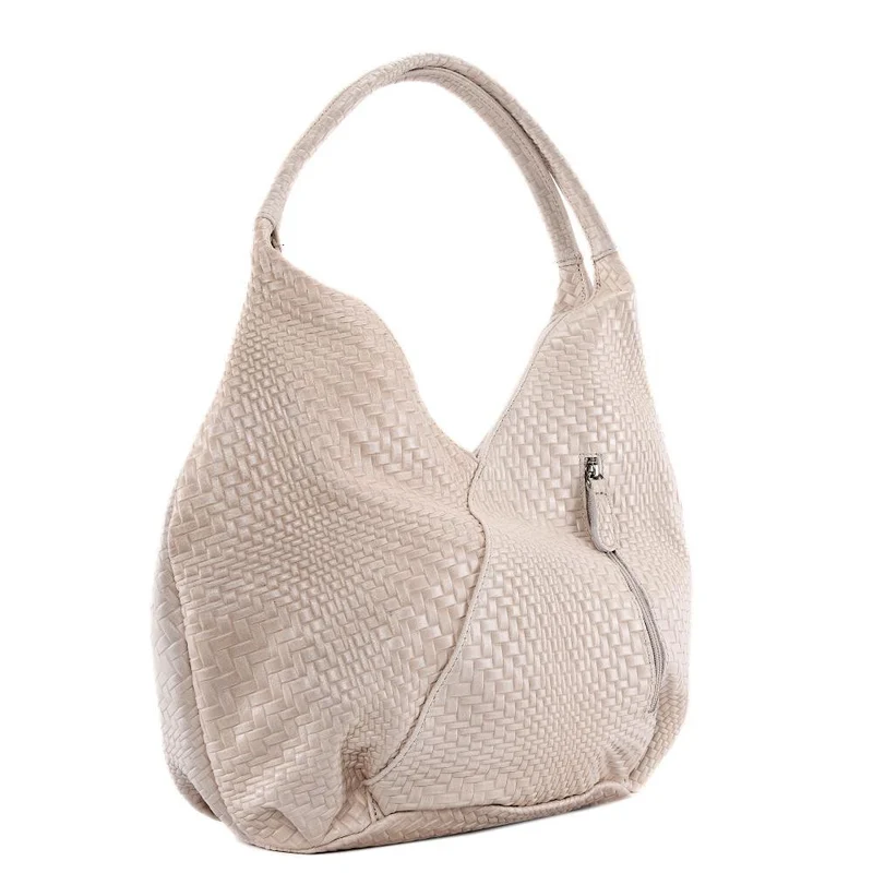 Sac HOBO en cuir embossé tressage MANDALAY Rose nude