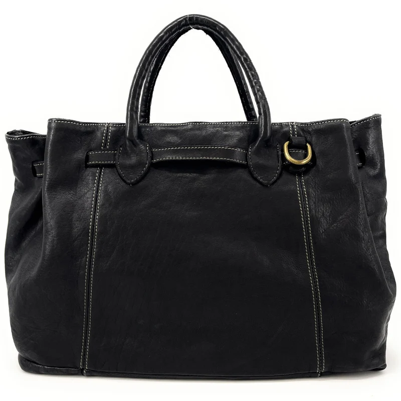 Grand sac cabas en cuir souple tannage végétal DEMETER Noir