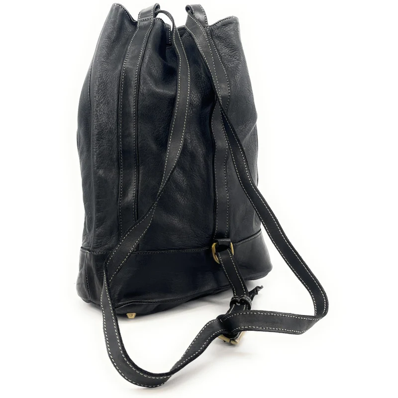 Sac à dos en cuir souple vintage tannage végétal HYPERION Noir