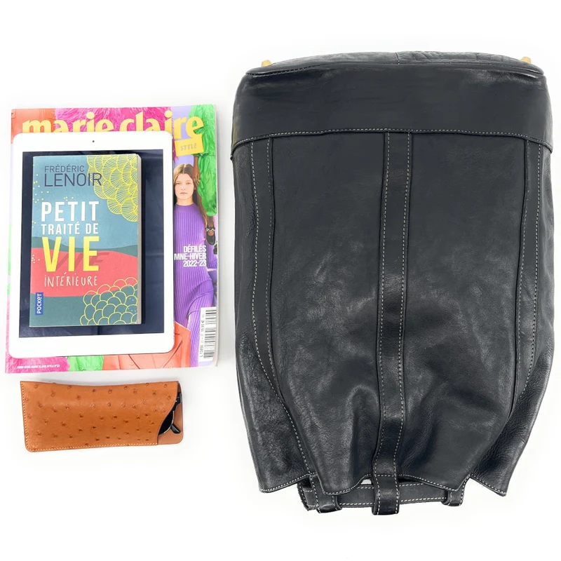 Sac à dos en cuir souple vintage tannage végétal HYPERION Noir
