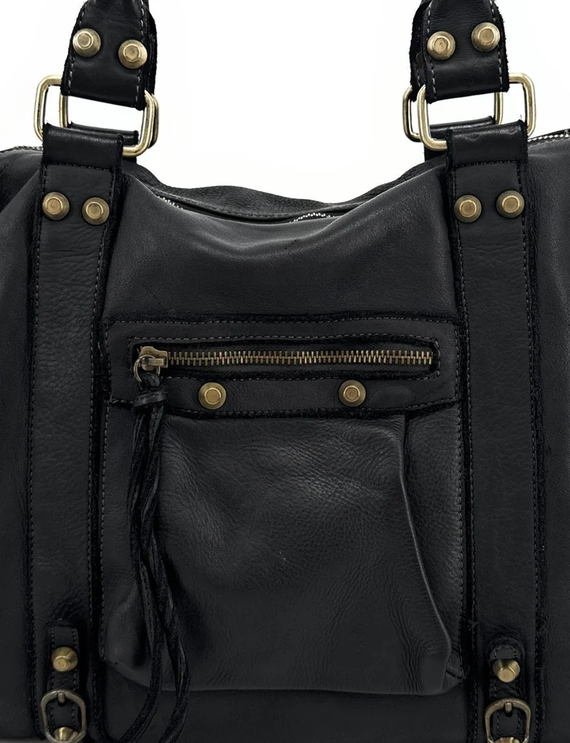 Grand sac en cuir souple tannage végétal STORM XL HURRICAN Noir