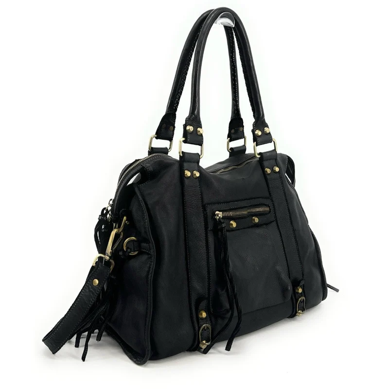 Grand sac en cuir souple tannage végétal STORM XL HURRICAN Noir