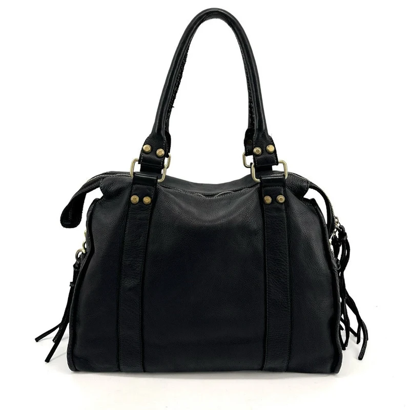 Grand sac en cuir souple tannage végétal STORM XL HURRICAN Noir