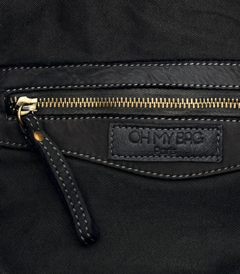 Grand sac en cuir souple tannage végétal STORM XL HURRICAN Noir