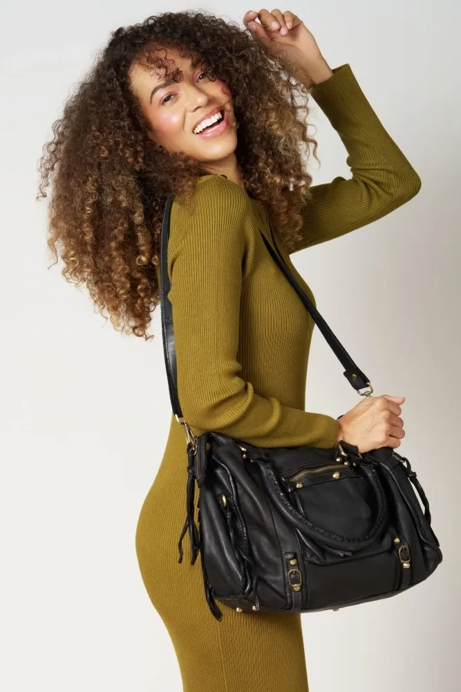 Grand sac en cuir souple tannage végétal STORM XL HURRICAN Noir