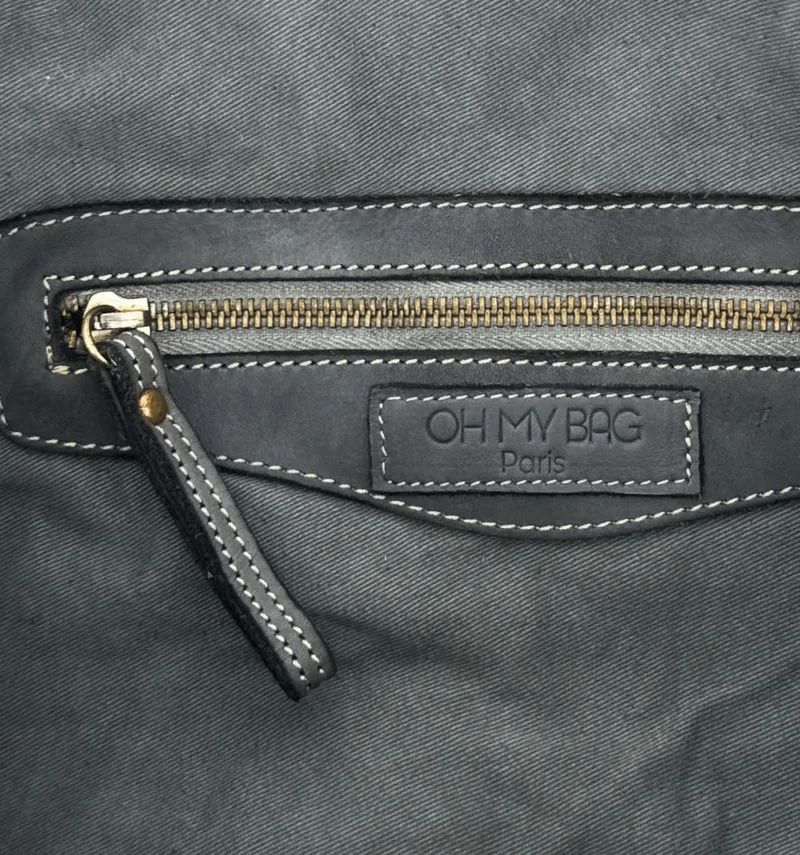 Grand sac porté épaule en cuir souple tannage végétal STORM XL HURRICAN Gris foncé