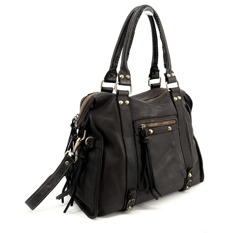 Grand sac en cuir souple tannage végétal STORM XL HURRICAN Chocolat