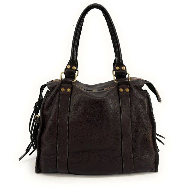 Grand sac en cuir souple tannage végétal STORM XL HURRICAN Chocolat
