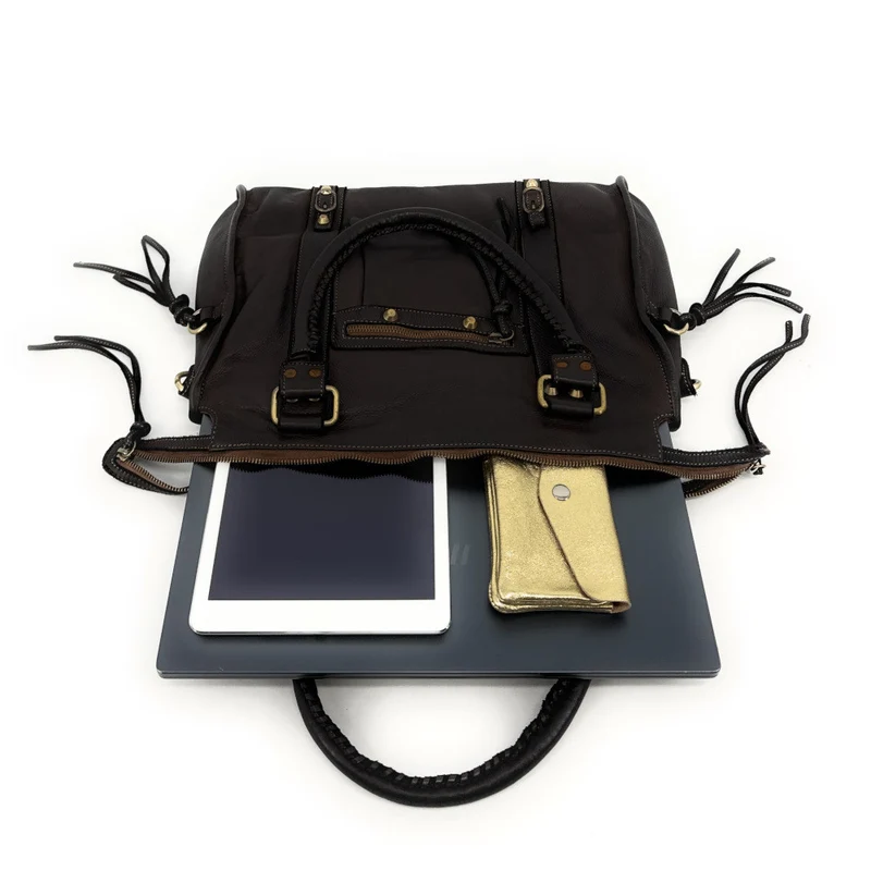 Grand sac en cuir souple tannage végétal STORM XL HURRICAN Chocolat