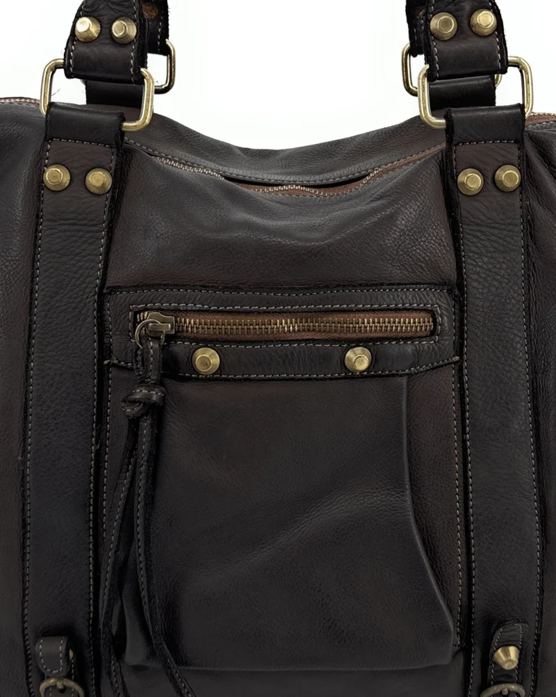 Grand sac en cuir souple tannage végétal STORM XL HURRICAN Chocolat