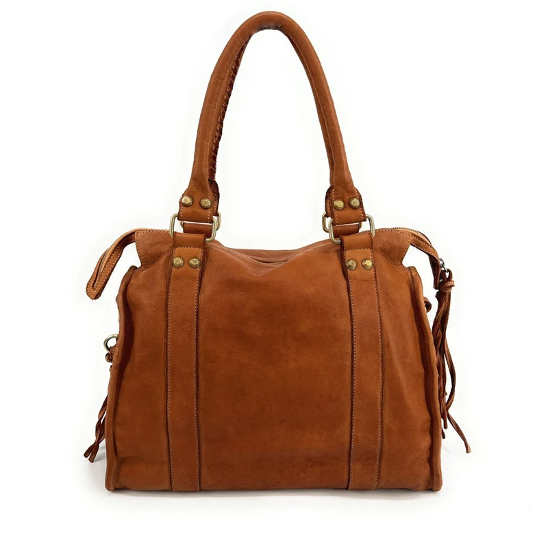 Grand sac porté épaule en cuir souple tannage végétal STORM XL HURRICAN Camel
