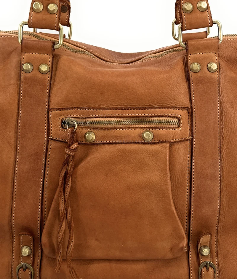 Grand sac porté épaule en cuir souple tannage végétal STORM XL HURRICAN Camel