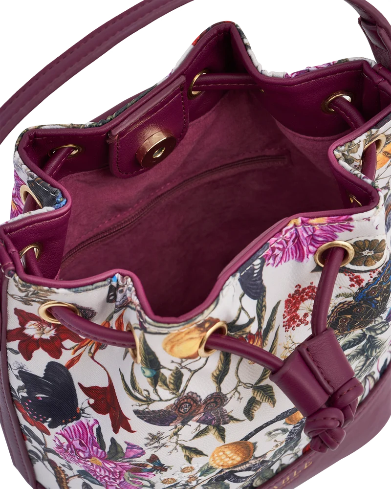 Floral Engravings Plum Bucket Bag