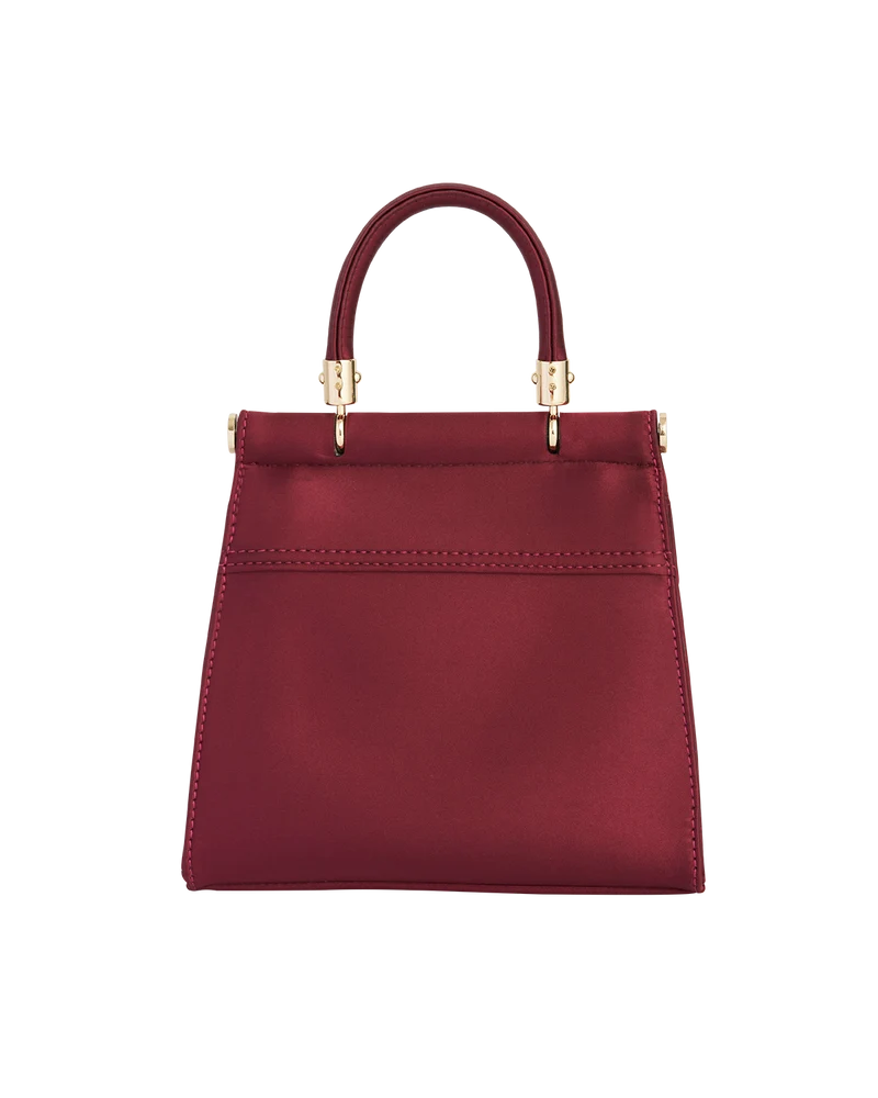 Fox & Mushroom Embroidered Burgundy Satin Tote