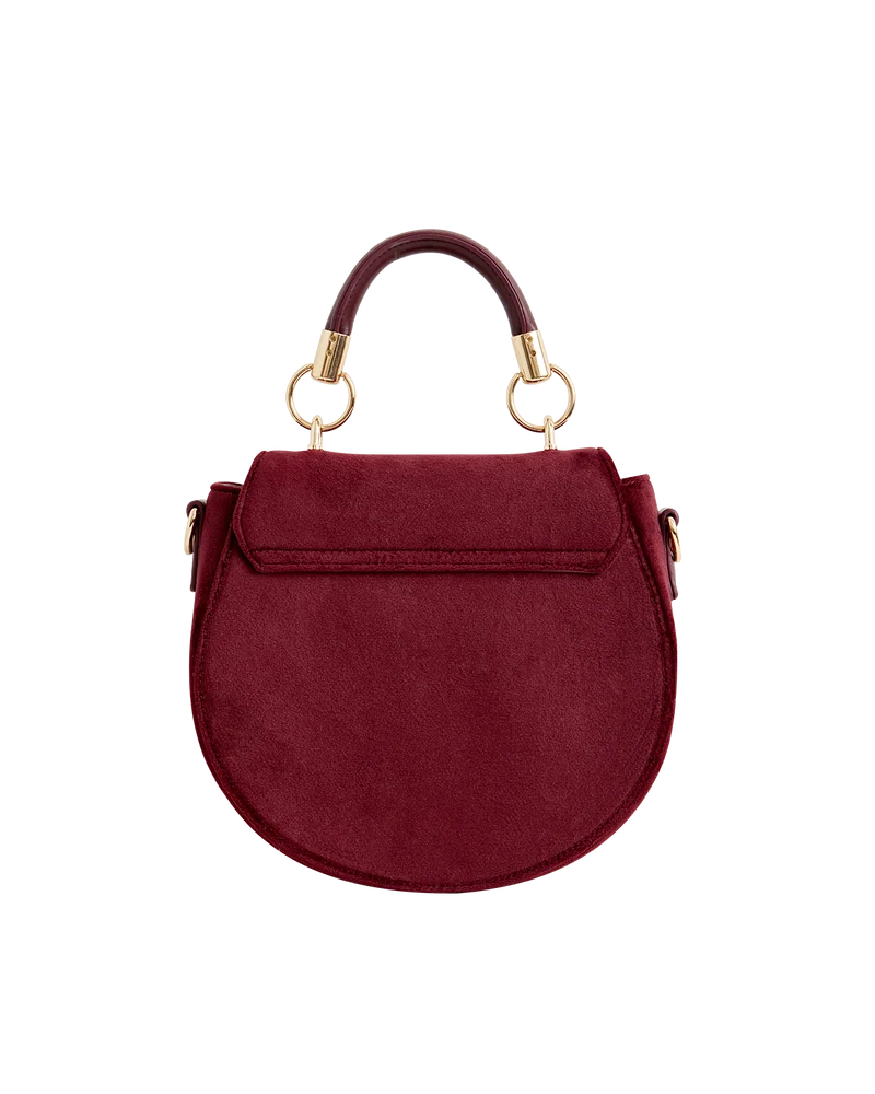 Fox & Mushroom Embroidered Saddle Bag - Redcurrant Velvet