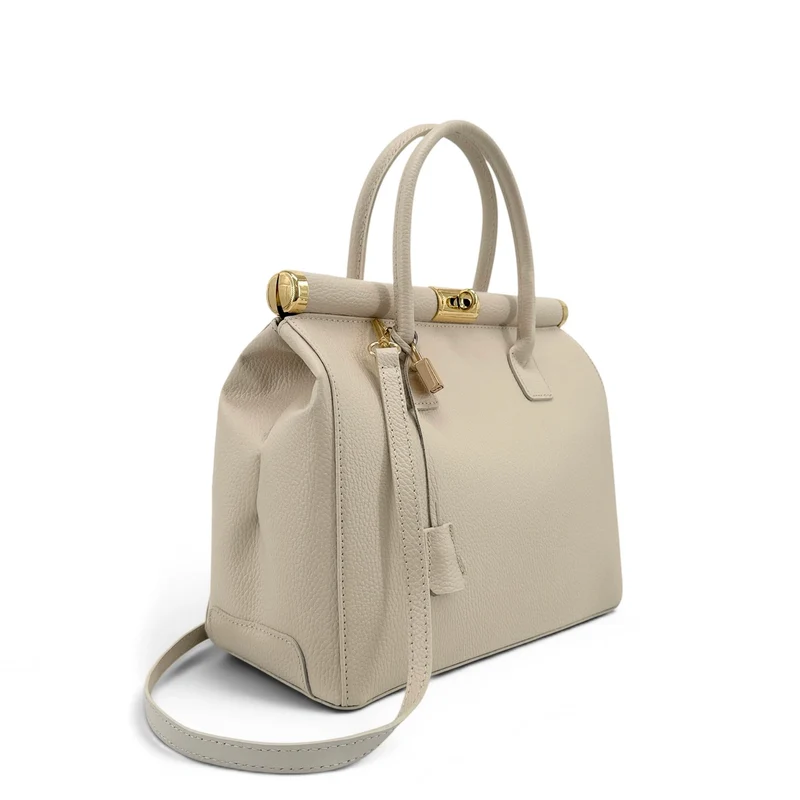 Sac bowling en cuir grainé TROCADERO Beige crème