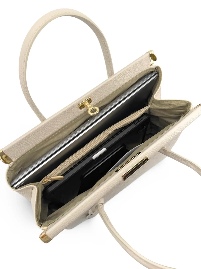 Sac bowling en cuir grainé TROCADERO Beige crème