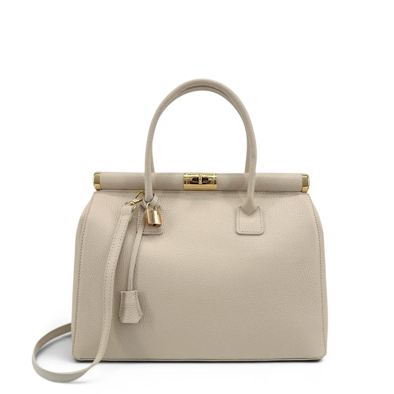 Sac bowling en cuir grainé TROCADERO Beige crème