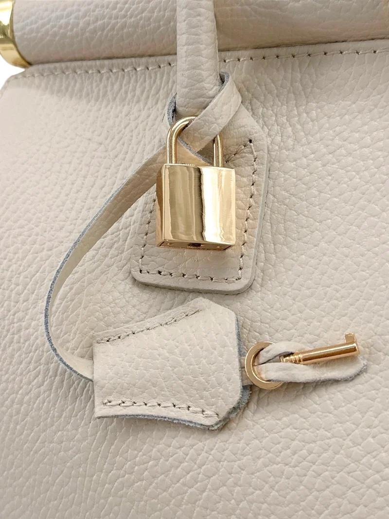 Sac bowling en cuir grainé TROCADERO Beige crème