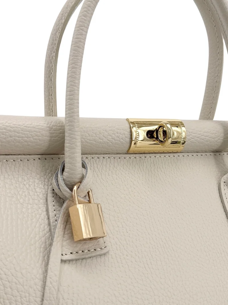 Sac bowling en cuir grainé TROCADERO Beige crème
