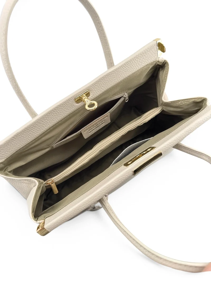 Sac bowling en cuir grainé TROCADERO Beige crème