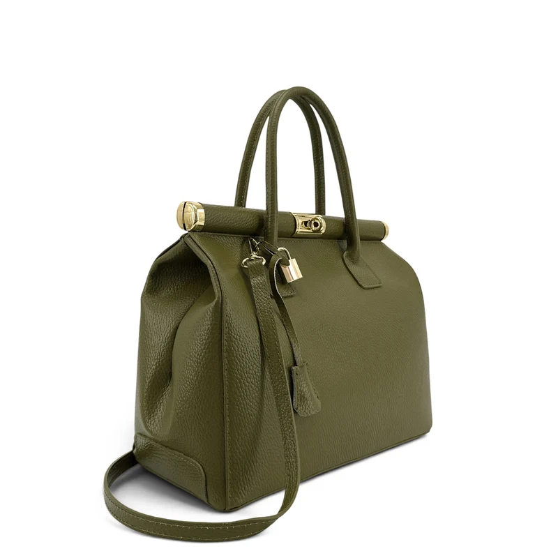 Sac bowling en cuir grainé TROCADERO Vert kaki