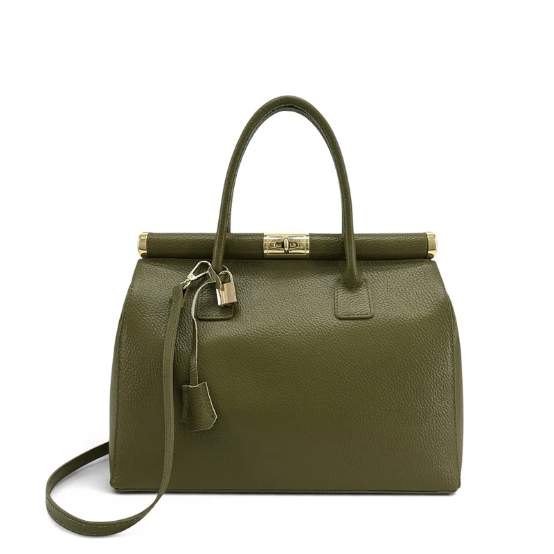 Sac bowling en cuir grainé TROCADERO Vert kaki