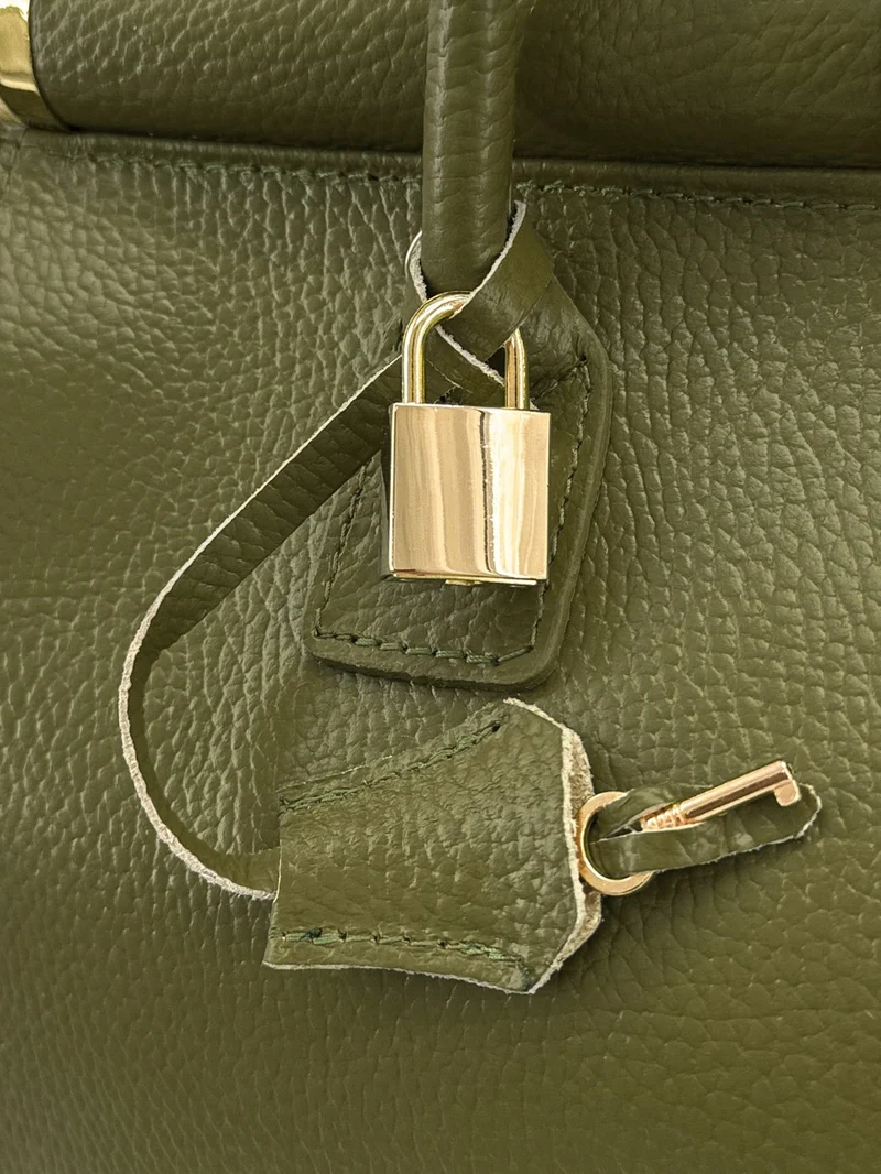 Sac bowling en cuir grainé TROCADERO Vert kaki
