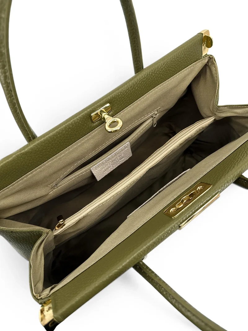 Sac bowling en cuir grainé TROCADERO Vert kaki