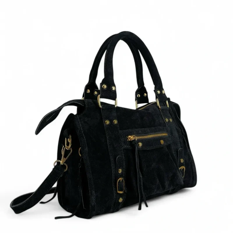 Sac à main en daim STORM SUEDE GOLD Noir