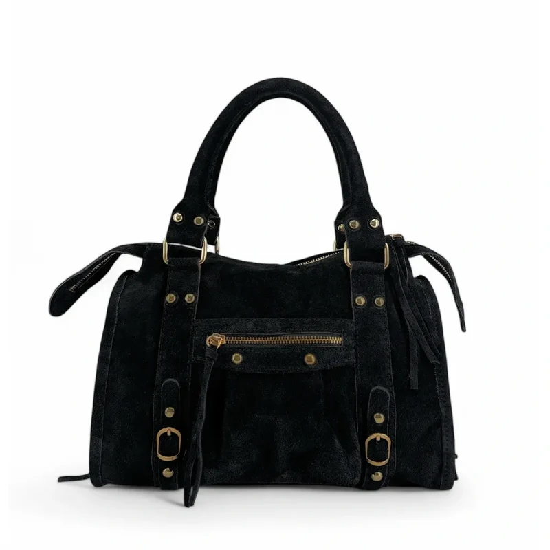 Sac à main en daim STORM SUEDE GOLD Noir
