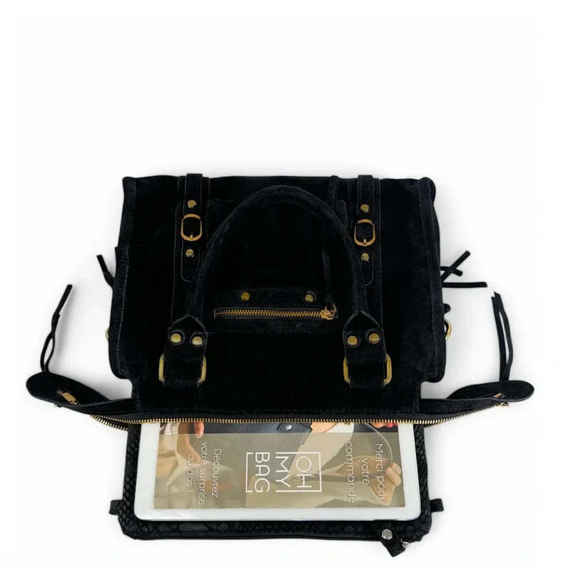 Sac à main en daim STORM SUEDE GOLD Noir