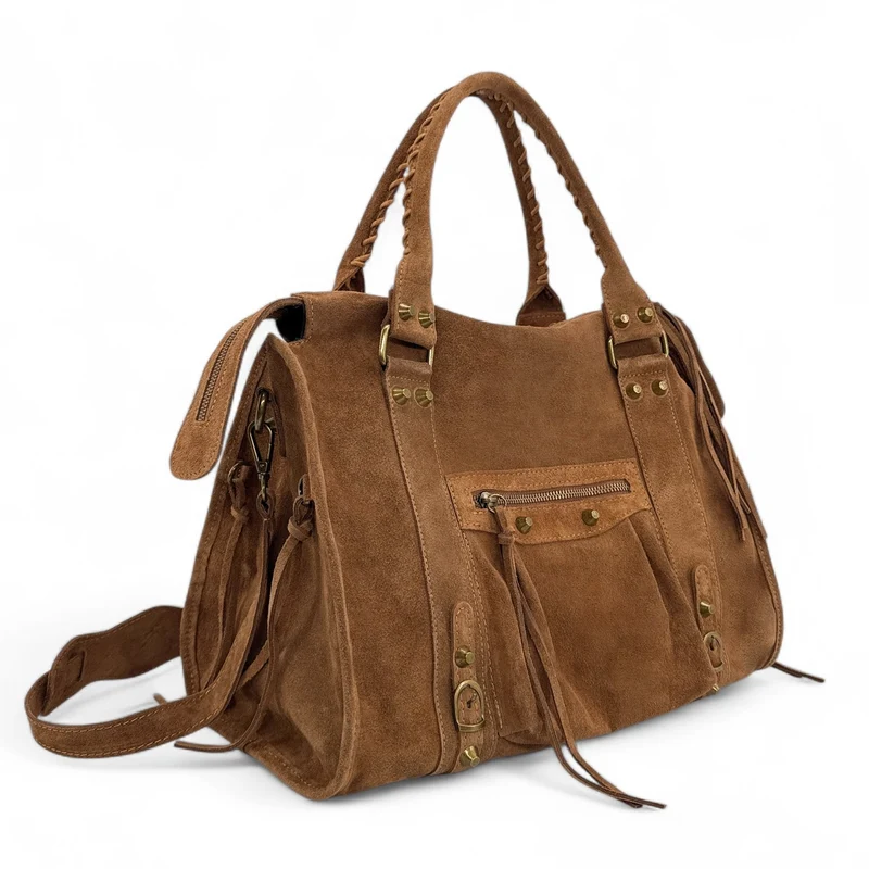 Grand sac à main en daim STORM SUEDE XL Camel foncé
